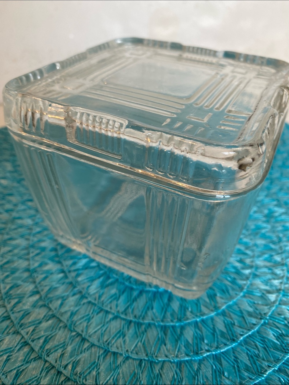 Vintage 1930s-1940s Hazel Atlas Criss Cross Pattern Refrigerator Dish